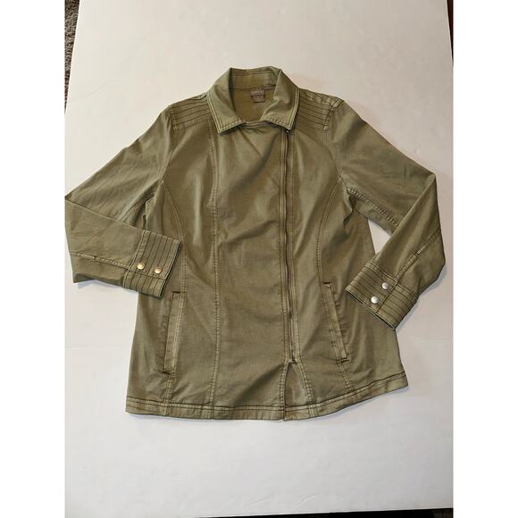 Chicos Womens Lightweight Moto Hip Length Full Zip Coat Jacket Green Sz 2 Lrg 12 - Picture 2 of 8